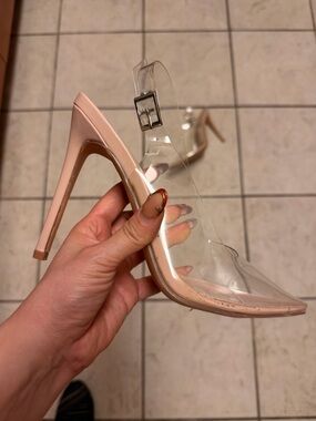 Clear Strap Nude High Heel Cocktail Pumps Slingback